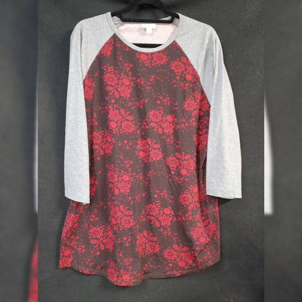 LuLaRoe Randy  Raglan Tee Gray Black And Red 2x